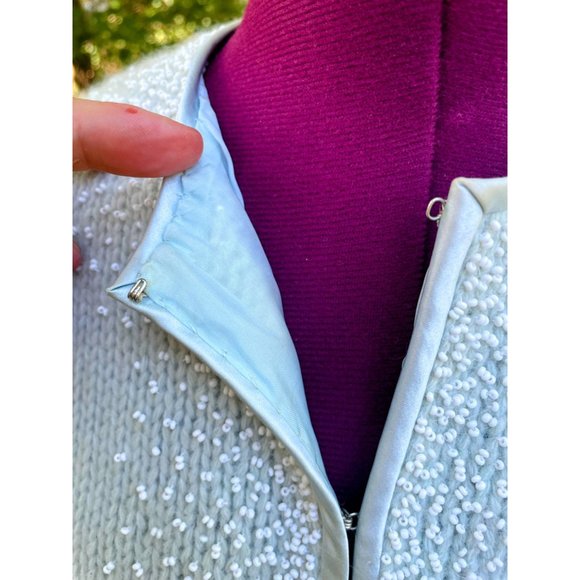 Vintage Angora Seed bead Light Blue Knit Sweater cardigan Hong Kong Medium - Picture 7 of 16